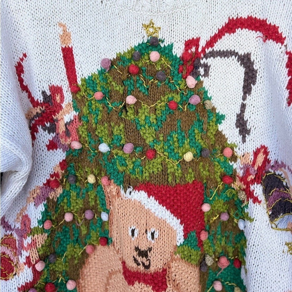 Vintage 80’s Crystal Kobe Christmas Teddy Bear Sweater - Size Large Women’s - Picture 6 of 12